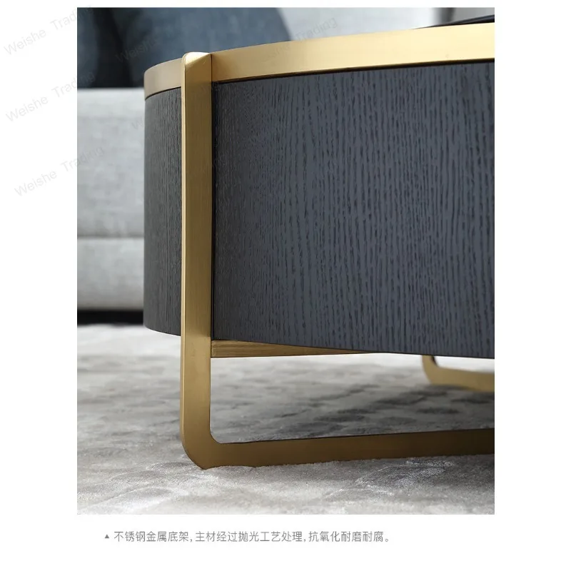 Light luxury living room coffee table combination, leather art modern minimalist round corner table