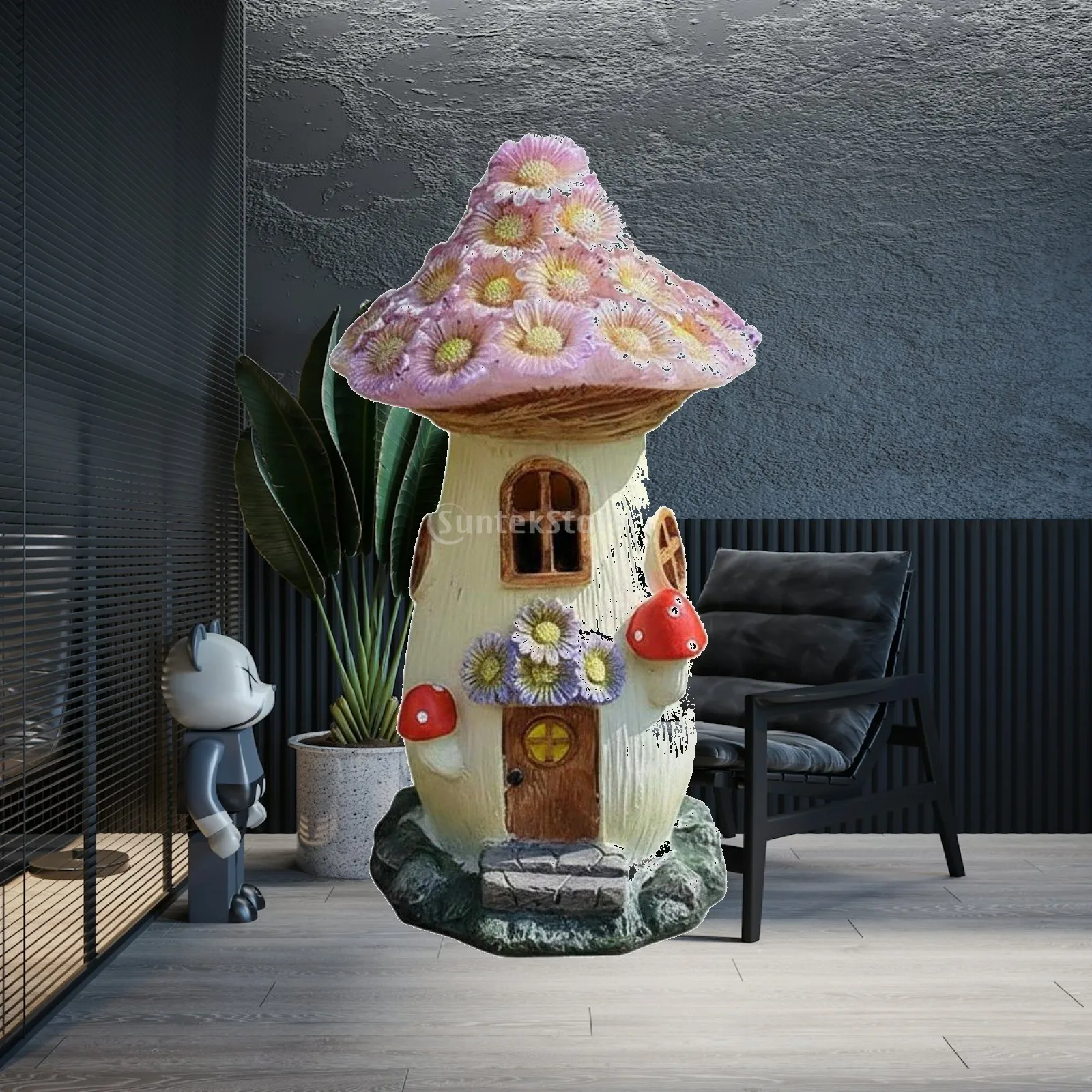 Solar Resin House Figurine Garden Light Outdoor Mushroom Lantern Decor for Pathway Patio Fairy Garden Illumination