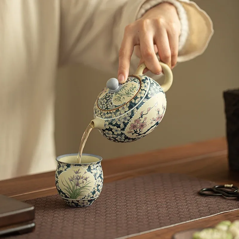 Jingdezhen Blue and White Open Window Plum Blossom Traditional Xishi Pot Brewing Teapot Ceramic Teacup Is Not Hot Kung Fu TeaSet
