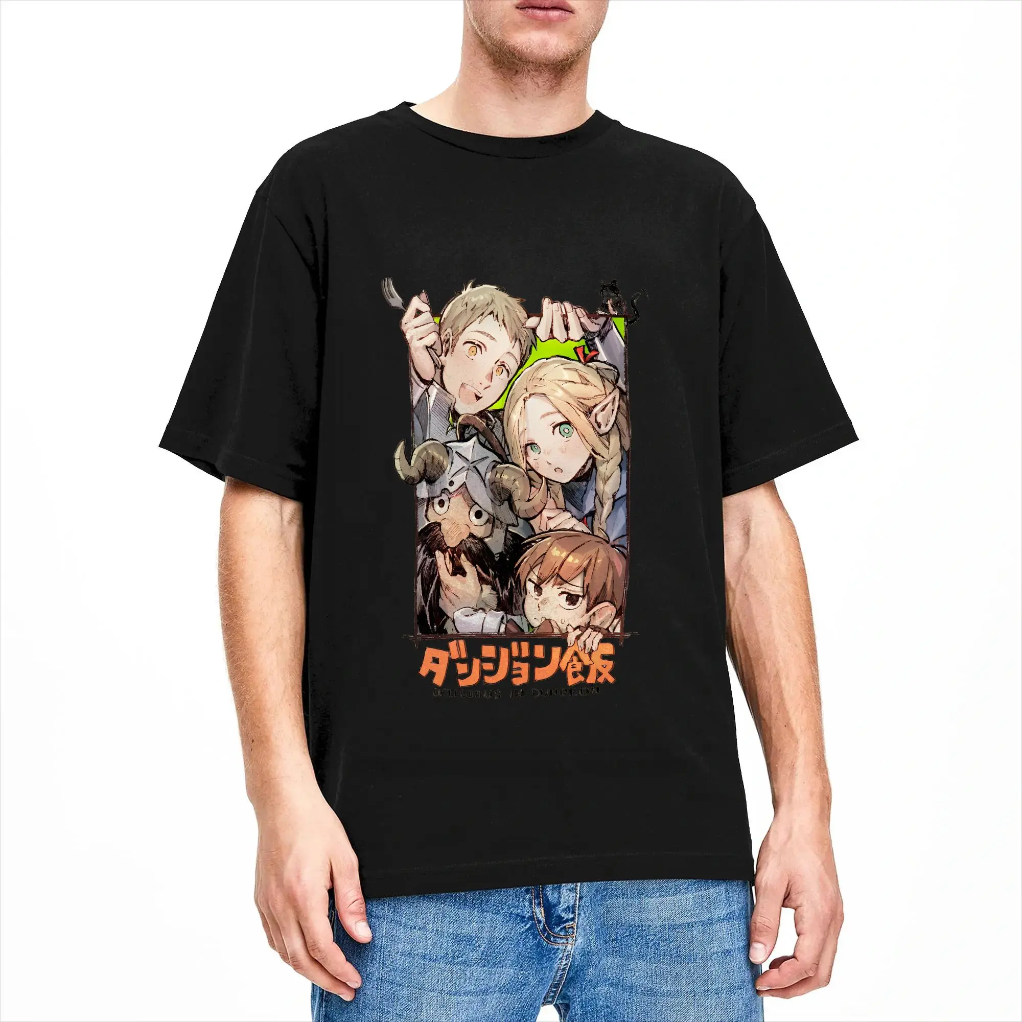 Vintage Meshi T-Shirt Round Collar 100% Cotton T Shirt Delicious In Dungeon Short Sleeve Tees Birthday Present Clothing