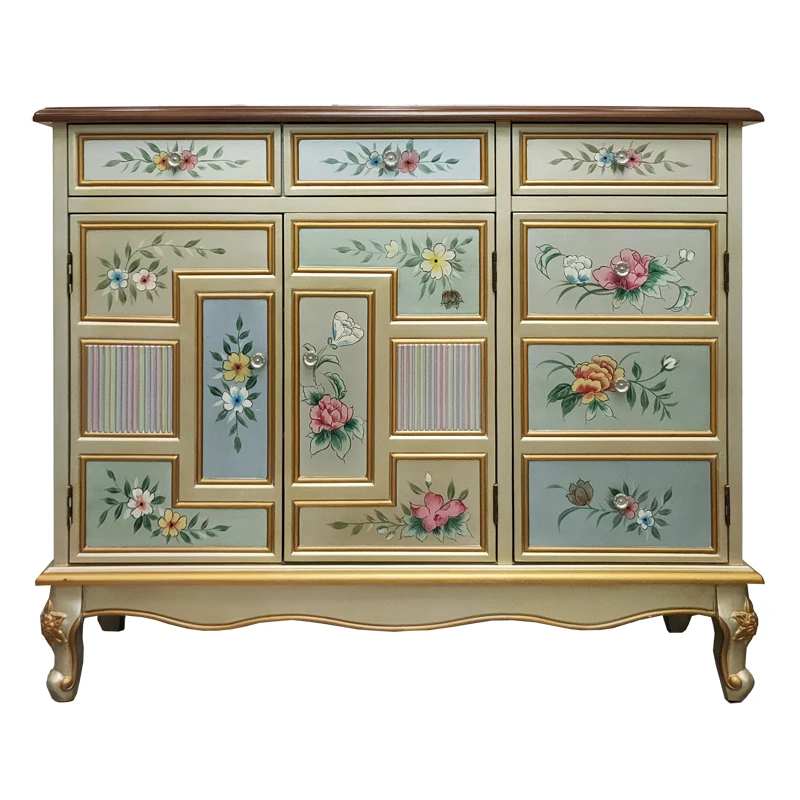 

American country shoe cabinet solid wood home living room locker with drawer porch cabinet