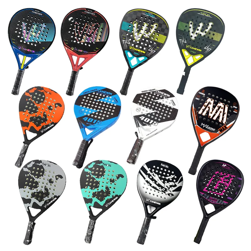Racchetta da beach tennis personalizzata di alta gamma in fibra di carbonio, texture opzionale 3K/12K/18K, design portatile a forma di diamante con f