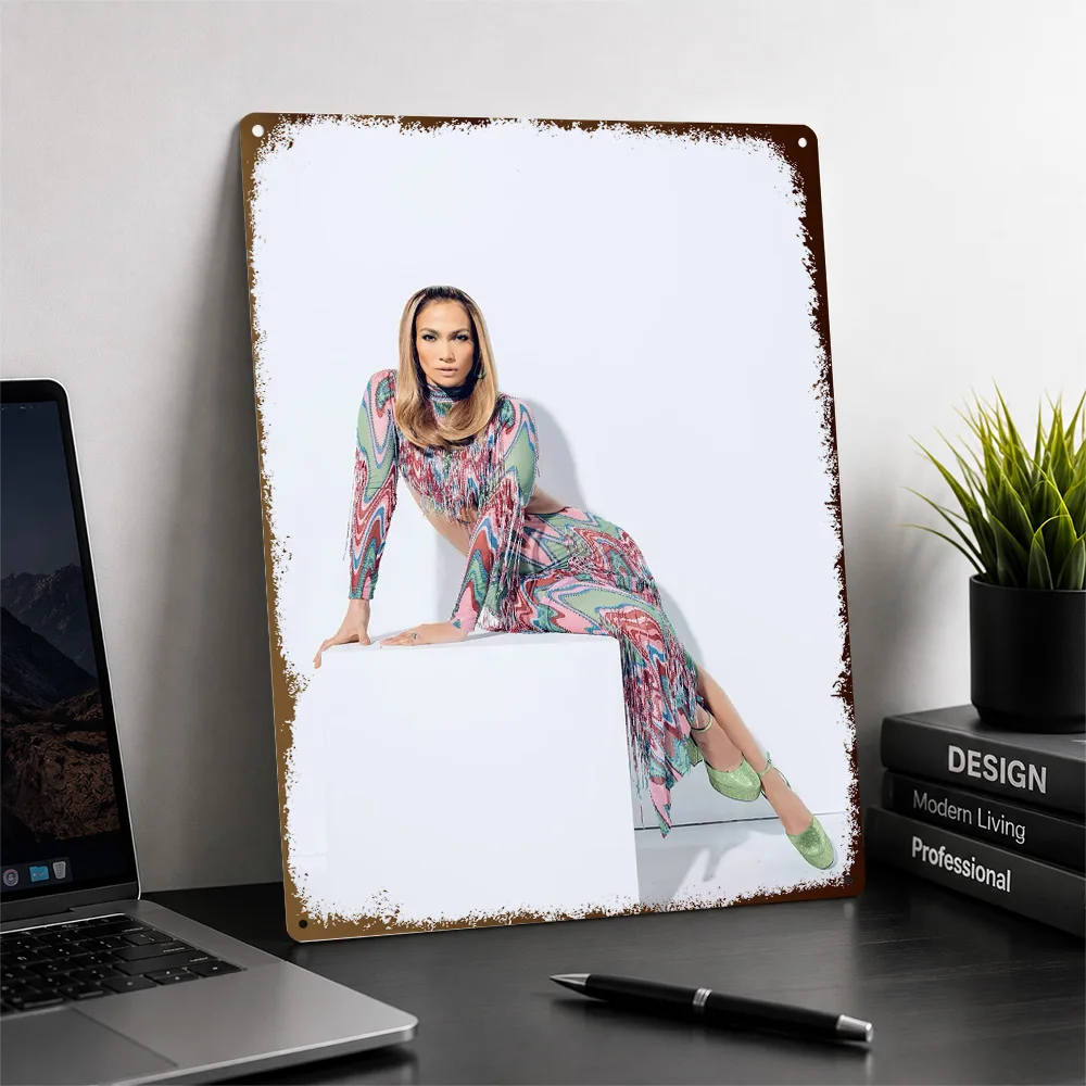 Jennifer Lopez Psychedelic Dress Portrait Aluminum Poster Personalized Metal Sign Chart Topper Style Wall Art Enhances Bedroom