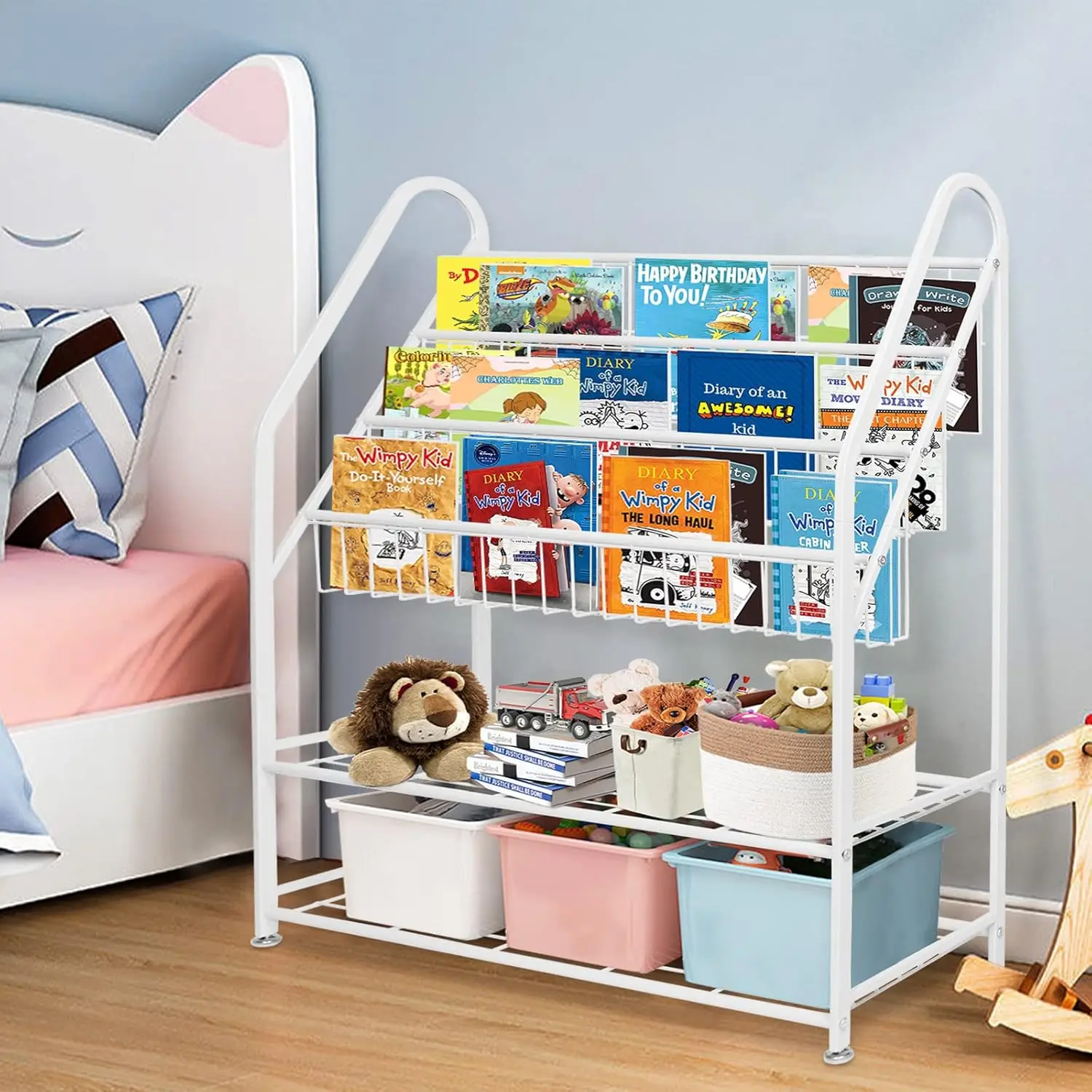 

Metal Kids Bookshelf Freestanding Bookcase for Children Room 32 in Large Toy Organizer Modern MinimalistWhite Stable Bookstore