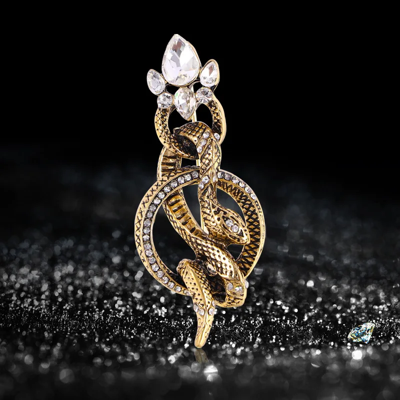 Vintage Unique Snake Brooch Men\'s Versatile Suit Jacket Pin Women\'s Classic Ring Double Snake Niche Animal Corsage