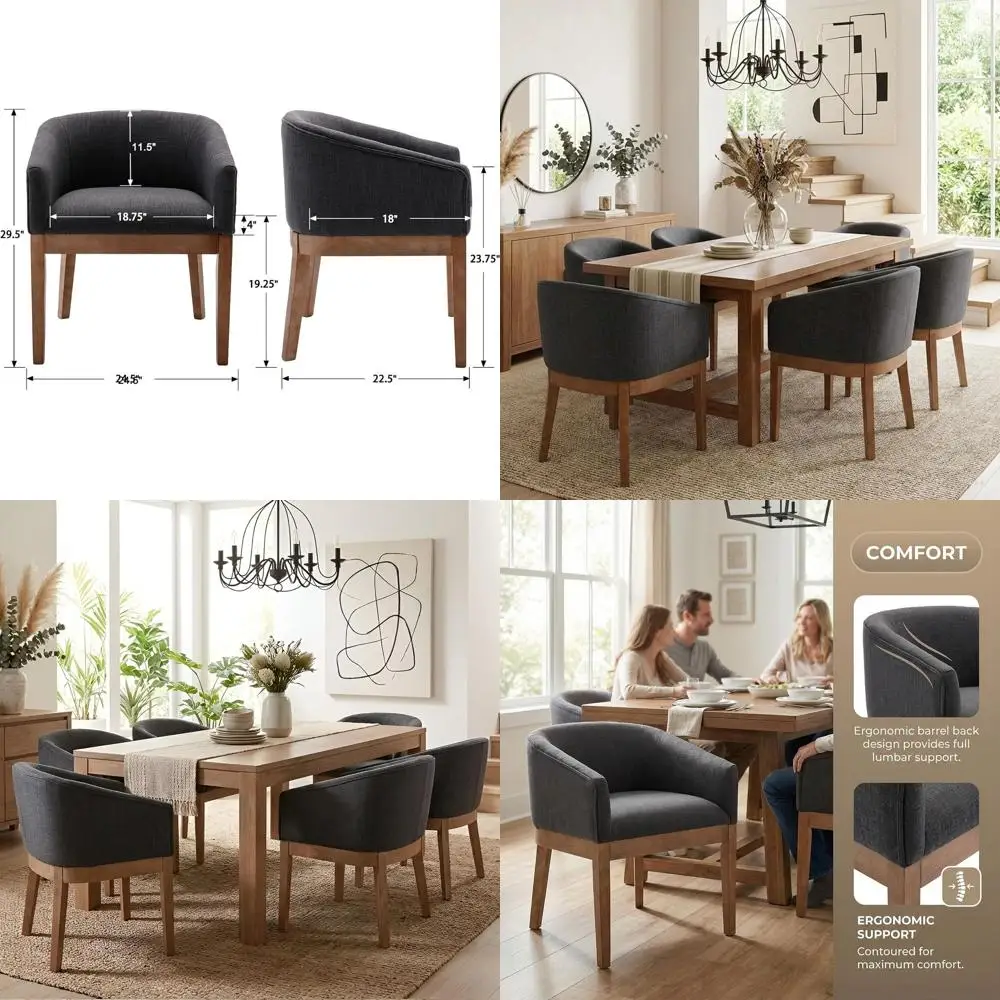 

Upholstered Barrel Dining Chairs Set of 6, Linen Fabric with Natural Hardwood, 18 Wide, Suitable for Kitchen, Dining, Living Roo