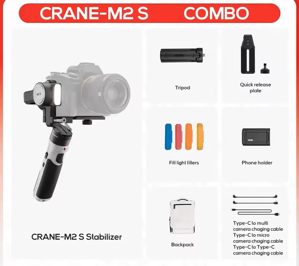 ZHIYUN CRANE M2S 3-Axis Mirrorless Cameras Gimbal Handheld Stabilizer for iPhone 17 Pro /max Sony Canon Action Compact Camera