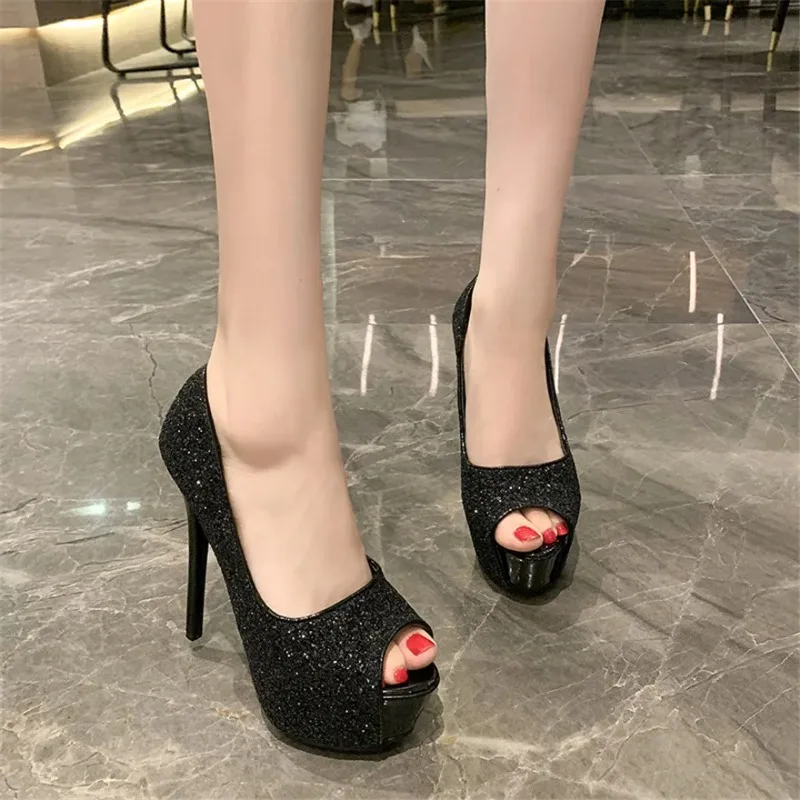

14CM Women's Shoes Sexy Peep Toe Ultra High Heels for Woman Fashion Model Performance Shoes Luxury Designer Shoes Zapatos Mujer