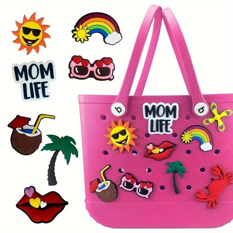 6pcs/set Cartoon Beach Bag Pendant, Cute Cartoon Beach Bag Pendant, Cartoon Charm Insert Bag, Beach Bag Lightweight Accessories