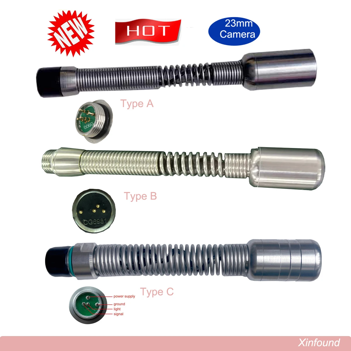 Kepala Kamera Inspeksi Pipa Saluran Pembuangan Tipe A B C dengan Pegas Lunak 23mm, Pengganti dengan 12 Lampu LED dan suku cadang perbaikan