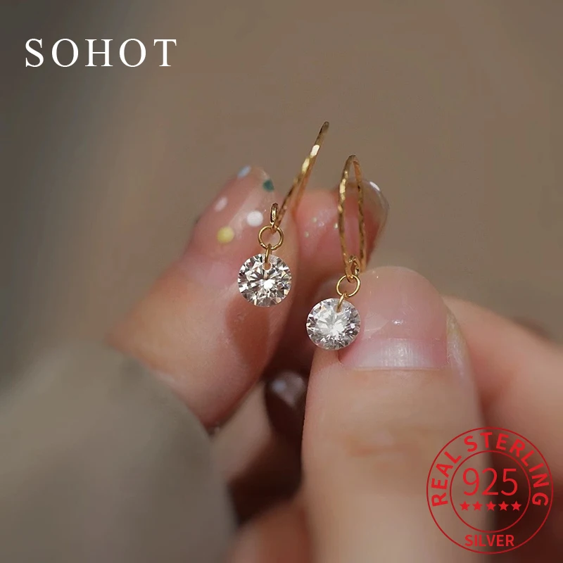 

Серьги-гвоздики из настоящего серебра 925 пробы с позолотой 14 карат, минималистичные, с цирконами, для модных женщин, классические ювелирные украшения