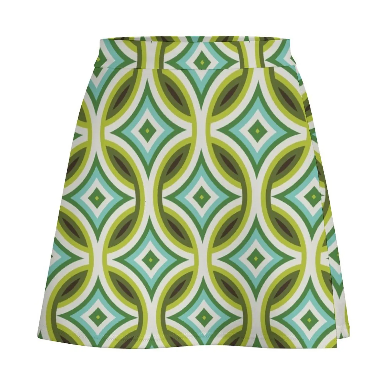 Green, Turquoise & Brown Circular Geometric Retro Pattern Mini Skirt Female skirt luxury women skirts