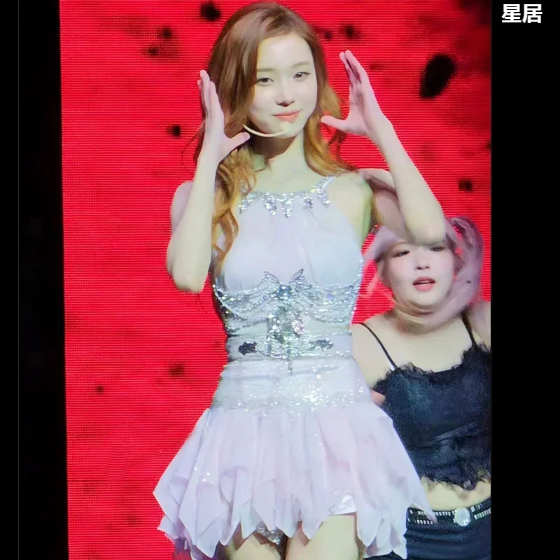 Traje de baile callejero para mujer, cantante de grupo, club nocturno, Tops sexys con lentejuelas brillantes, falda ajustada, trajes Kpop, ropa puesta en escena