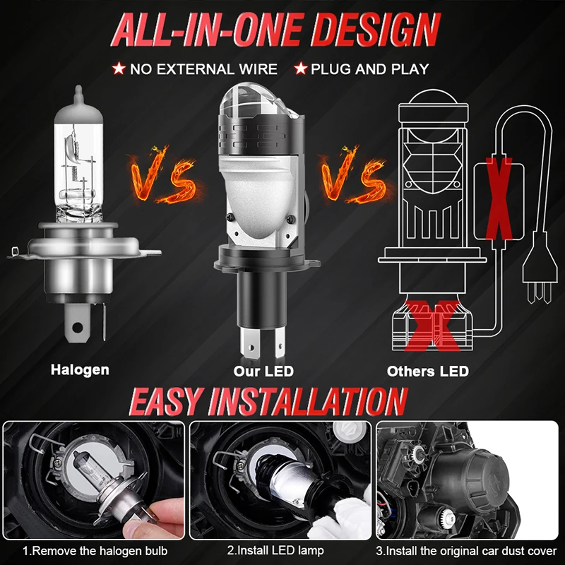H4 ثنائية LED جهاز عرض صغير لين سيارة العلوي Canbus H4 مرحبا/لو شعاع لمبة مع مروحة تربو 5500 واط عالية الطاقة للسيارات دراجة نارية 12 فولت 24 فولت