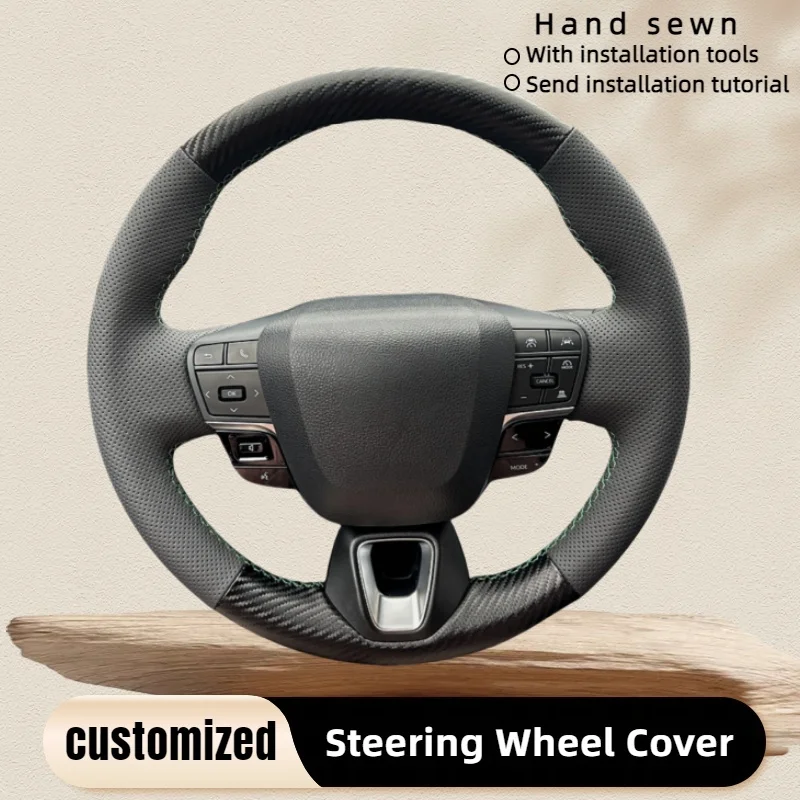 

Custom Car Steering Wheel Cover Hand Sewn Carbon Fiber Leather For Toyota Alphard IV 2023 2024 2025 Car Interior Accessories