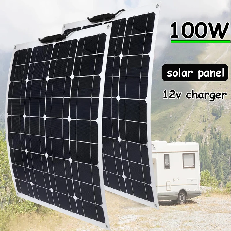 Flexible Solar Panel 100W Dual USB Output Solar Cells Waterproof 10A/20A/30A/40A/50A/60A Controller for 12V/24V Battery Charger