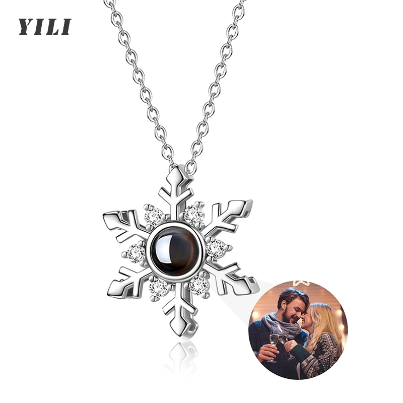 

Custom Picture Necklace Personalized for Women Custom Photo Projection Snowflake Pendant Necklace Customized Portrait Jewelry