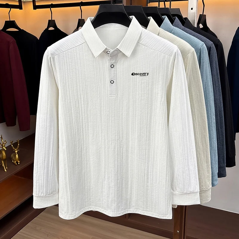 Designer-Marken-Poloshirt für Herren mit Original-Print, Herbst-Neuheit, einfarbig, langärmelig, mit Kragen, Business-Casual-Herrenbekleidung – Detail 3