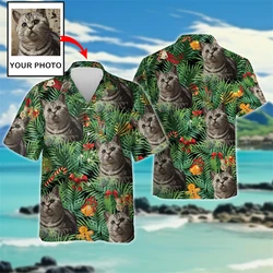 Custom Pet Cat Graphic Hawaiian Beach Shirts Cute Design Cats Face Shirt For Men Clothes Funny Customized Photos Female Blouses