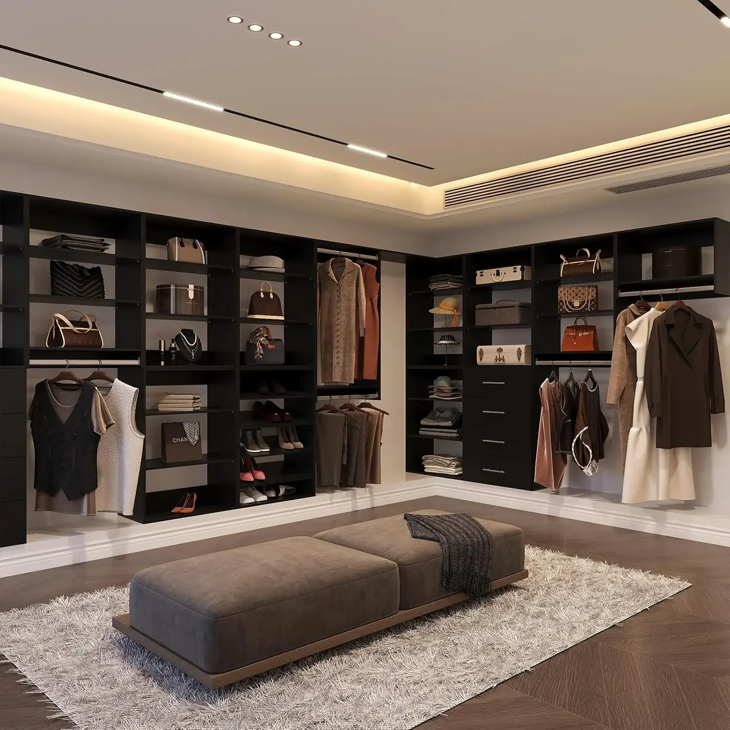 Shoe Shelf Short Tower Closet Unit, Modular Closet System, Wood Closet System Organizer with Storage for Walk in Closets