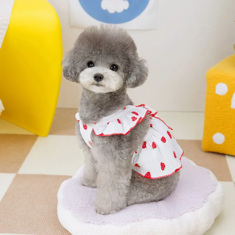 Pet Strawberry Dress Summer Dog Clothes Luxury Dog Vest Suspender Skirt Dog Cooling Shirt Bichon Chihuahua Clothing Dog Outfits