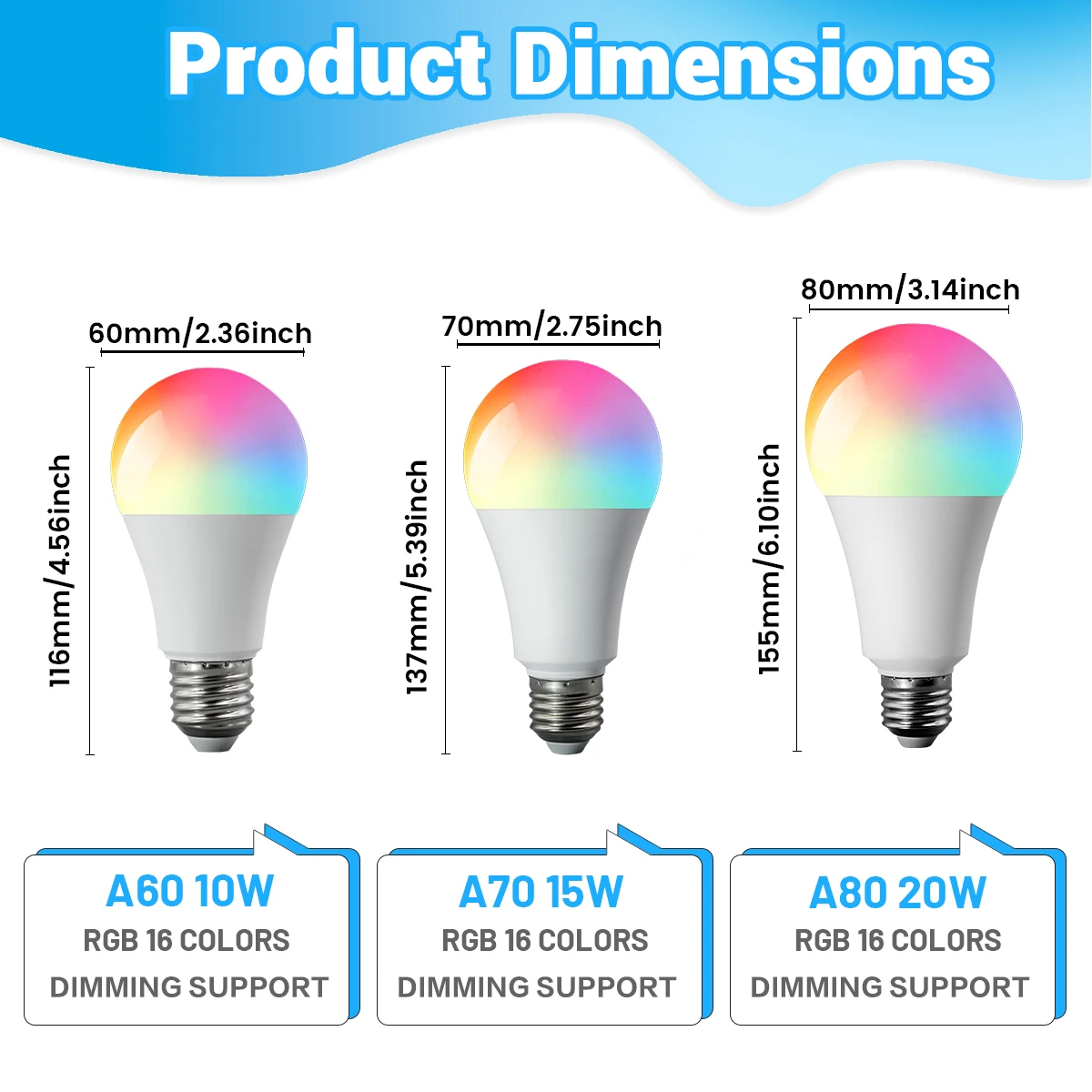 10PCS A80 A70 A60 LED RGBW Bulb Light E27 RGB LED Lampada Changeable 16 Colorful RGB CW WW LED Lamp With IR Remote Control 220V