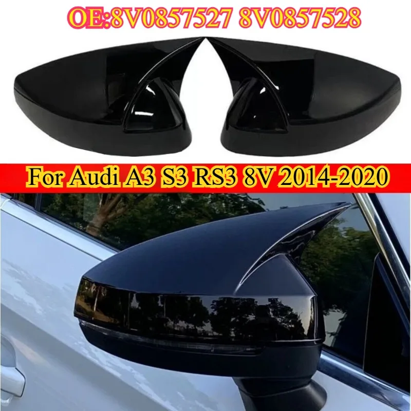 

For Audi A3 S3 RS3 8V 2014-2020 Car Rearview Side Mirror Cover Wing Cap Sticker Exterior Door Rear View Case Trim Glossy Black