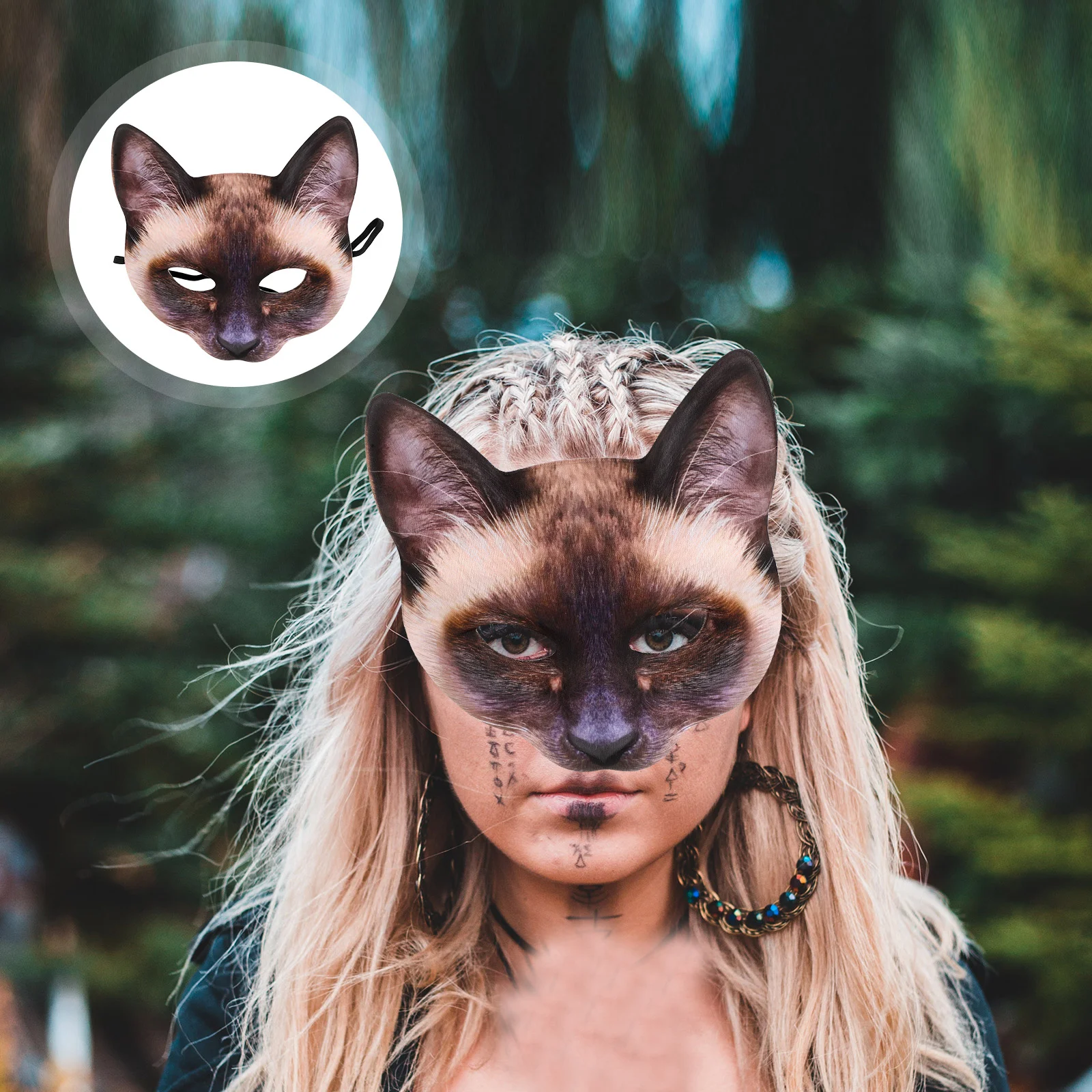 

1Pc Mask Half Eyes Cosplay Face Cat Mask Fun Cat Mask for Costume Masquerade Carnival Halloween Banquet (Brown Siamese Cat Style