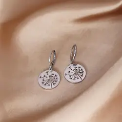 Cxwind Stainless Steel Dandelion Wishing Earrings Circle Dandelion Dicsc Pendant Earring Gift for Her Lucky WISH Jewelry