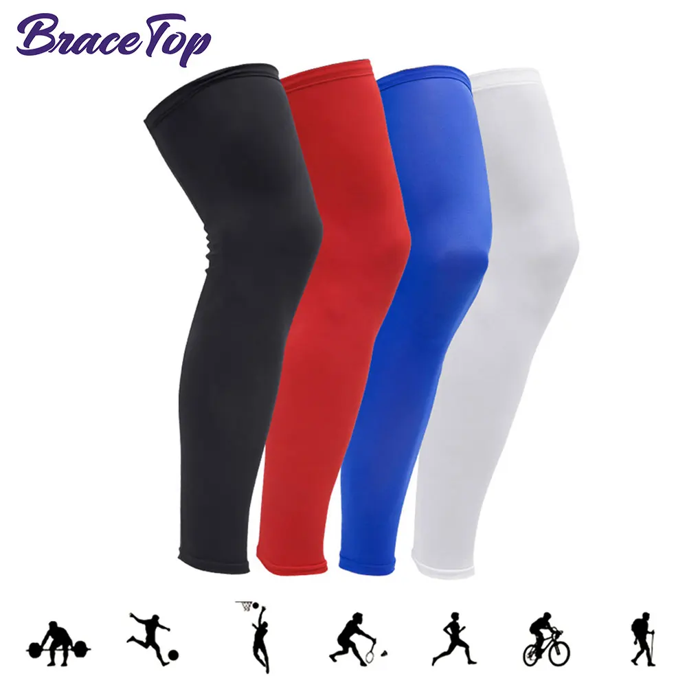 BraceTop 1 paar Verlengen Compressie Beenwarmers Basketbal Voetbal Fietsen Sokken Knie Kuit Mouwen UV Zon Beenwarmers Mannen Vrouwen