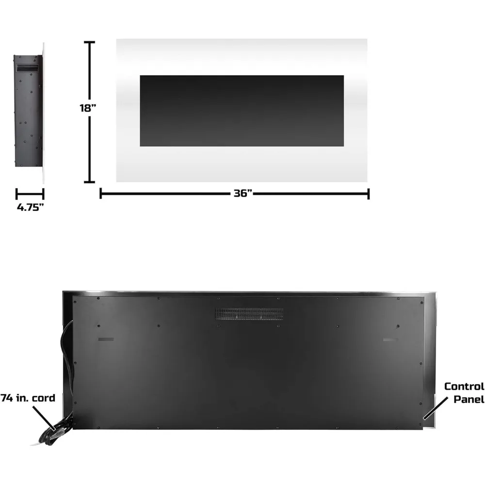 36-Inch Wall Mounted  Electric Fireplace - 10-Color LED Flame and 3 Media Backgrounds with Adjustable Brightness (White)