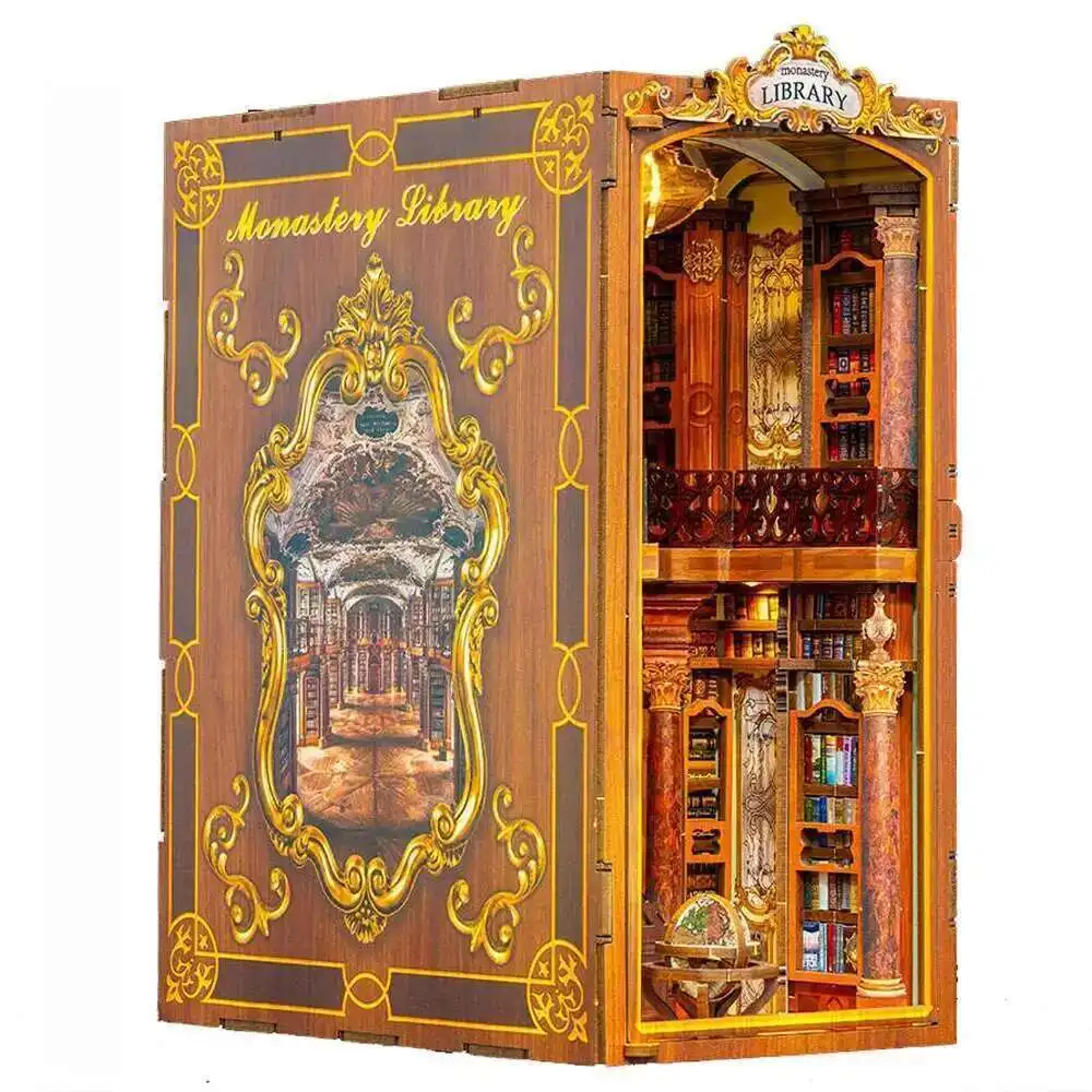 

NEW DIY Wooden Book Nook Monastery Library Bookend Figurines Miniatures Kits Handmade Bookshelf Friends Gifts Home Decor Crafts