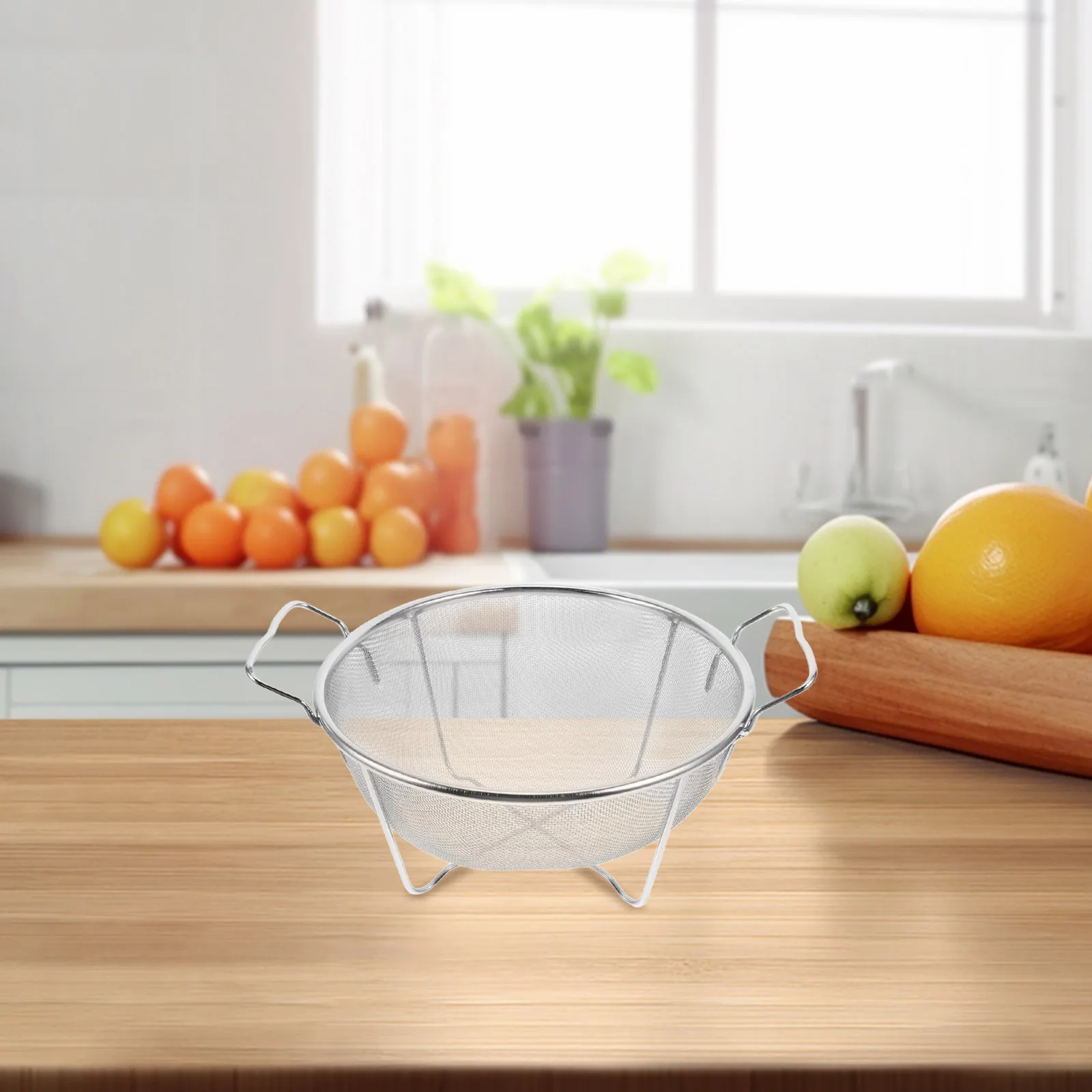 سلة مصفاة شبكية دقيقة من الفولاذ المقاوم للصدأ لغسل المطبخ والأرز والخضروات وعاء تصفية لتصريف الفاكهة ومقبض أذن مزدوج #3