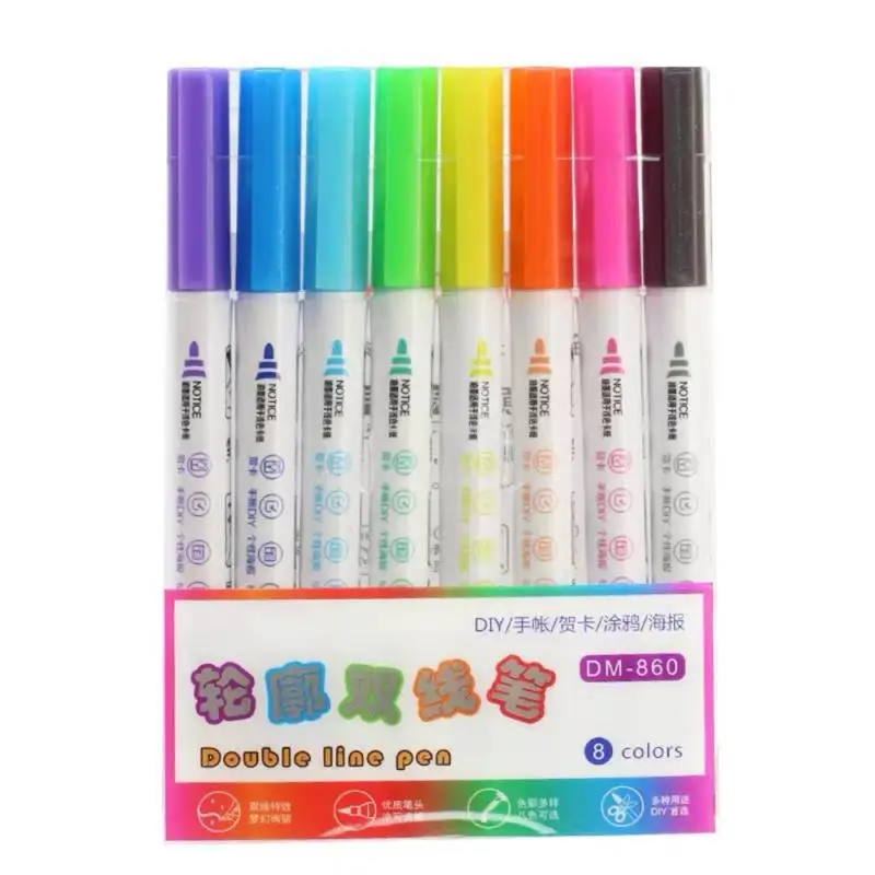 Double Line Outline Art Pen Marker Pen DIY Graffiti Outline Marker Pen Highlighter Scrapbook Diary Poster Card