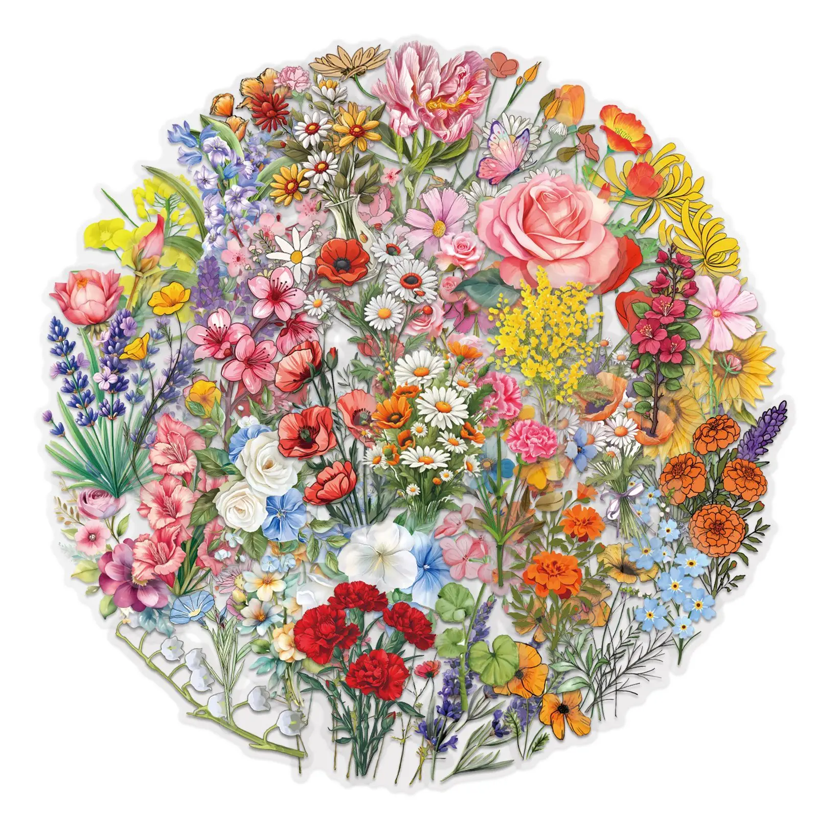 60pcs Transparent Flower Stickers PET Decals Waterproof Ins Style for Journaling Phone Cases DIY Crafts