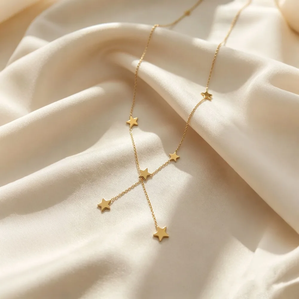 Fashion Stainless Steel Star Charm Y Lariat Tassel Adjustable Necklace for Women Romantic Night Sky Stackable Fine Jewelry Gift
