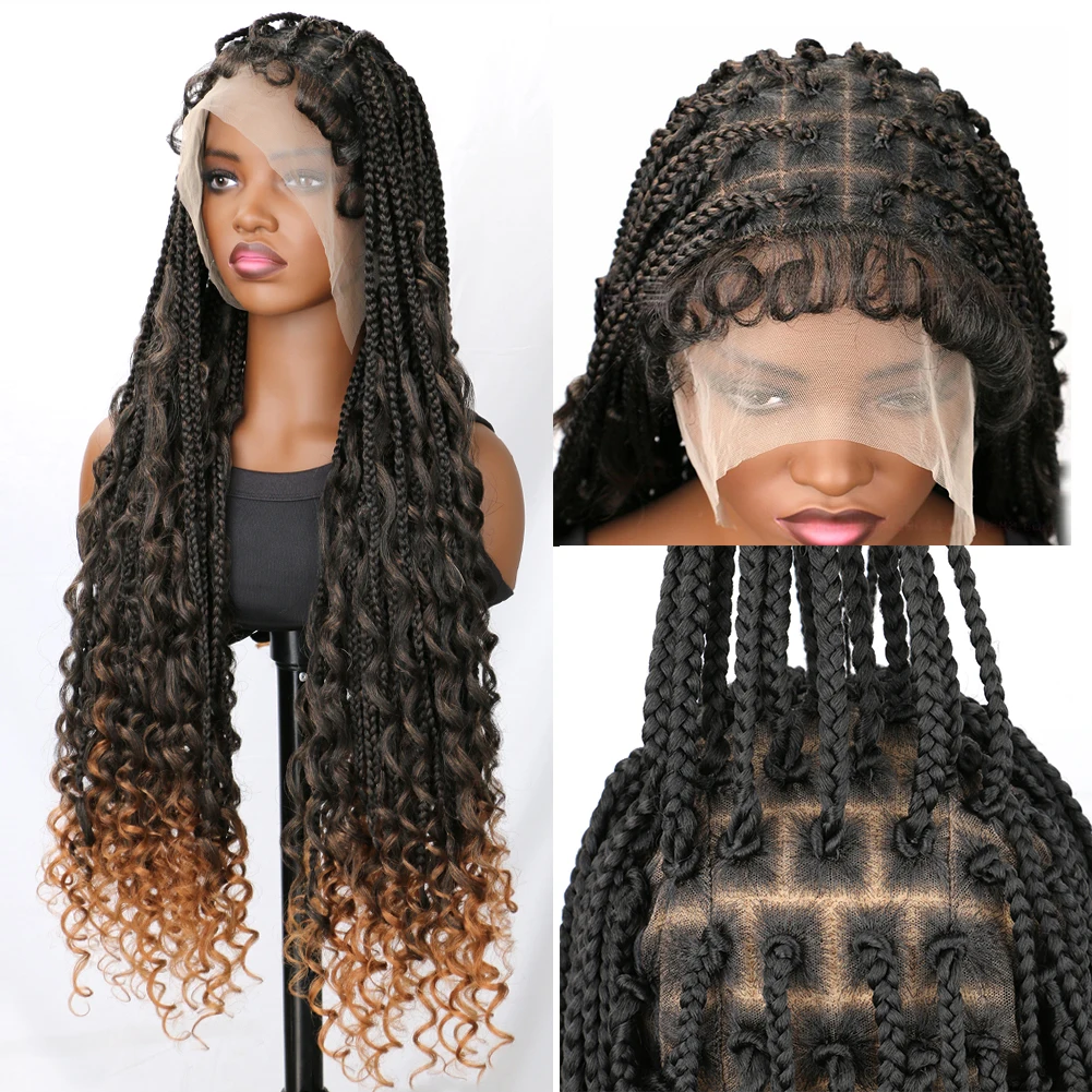 Synthetic Full Lace Frontal Wigs 32Inch Knotless Box Braided Wigs Hand Full double lace Braid Wig With Baby Hair for Black Women