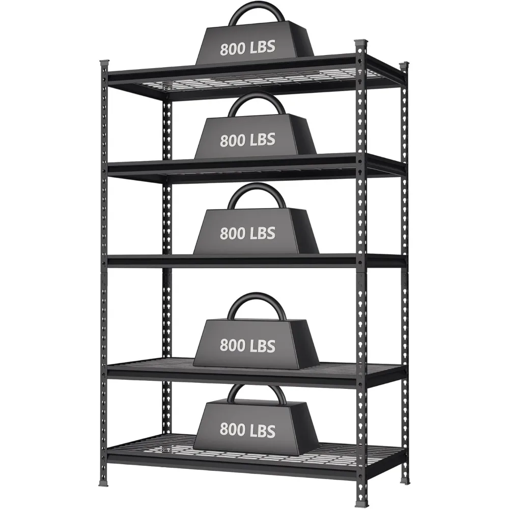 

5-Tier Metal Shelving Unit, 48”W x 24”D x 72”H, Heavy Duty Adjustable Storage Rack, 4000 lbs Load Capacity (Total), for Garage