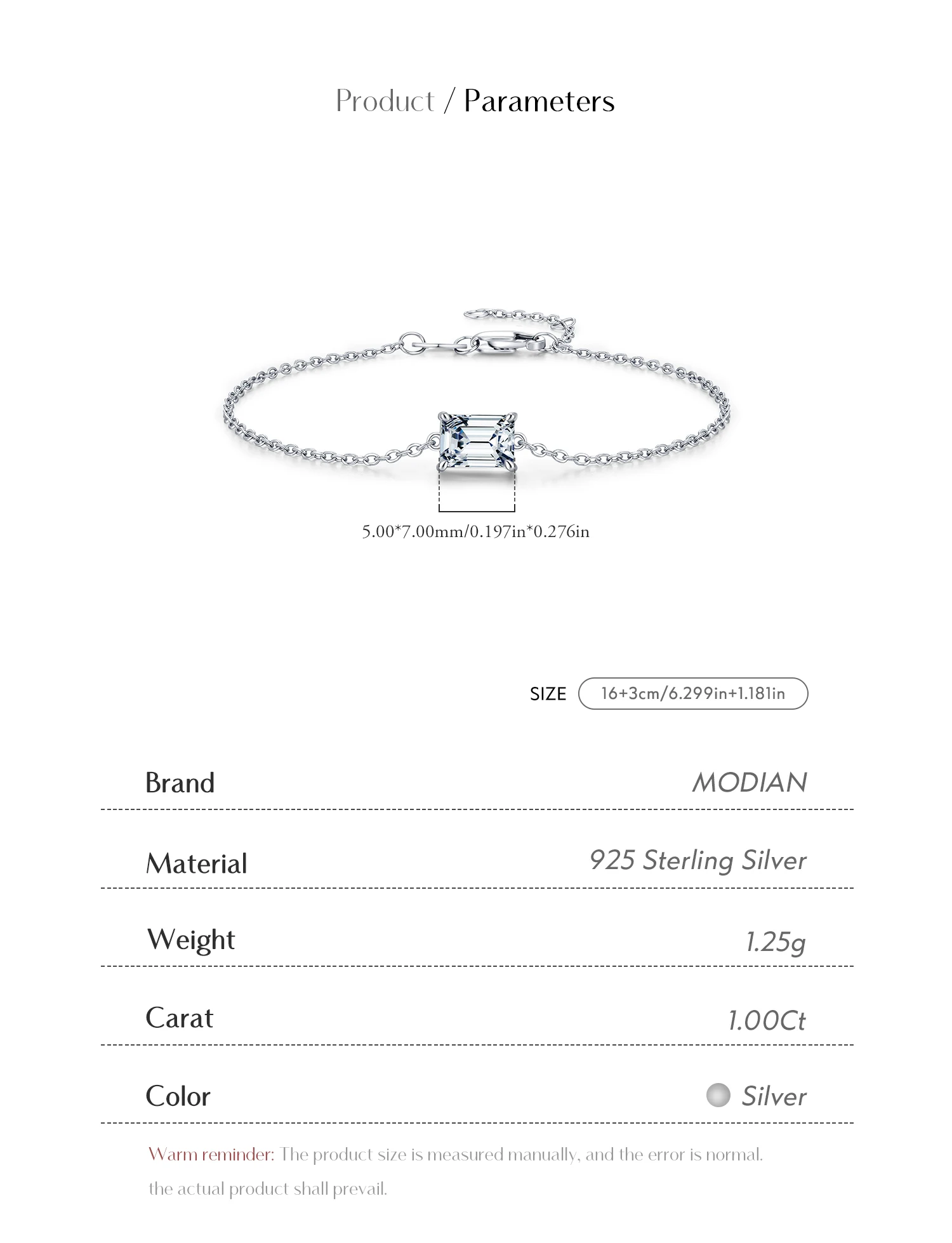MODIAN Smaragdschliff D-Farbe Rechteckiges Moissanit-Armband aus 925er Sterlingsilber, luxuriöses Gliederkettenarmband für Damen, edler Schmuck – Detail 8