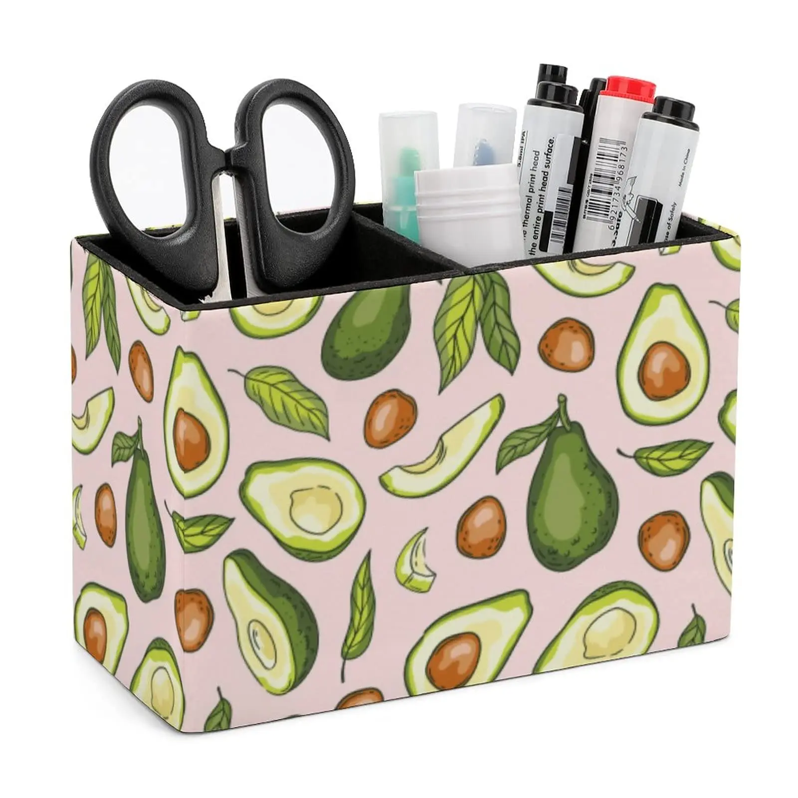 

Avocado Fruit Rectangular Pencil Pen Holder PU Leather Desk Storage Organizer Woman Cute Makeup Brush Box for Home Office Study