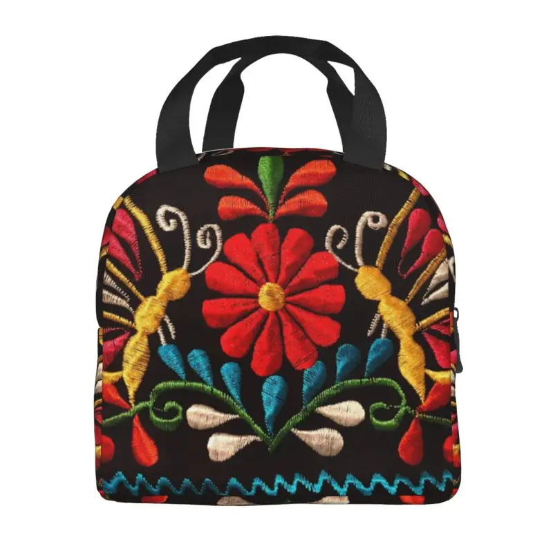 Mexican Butterflies And A Red Flower Thermal Insulated Lunch Bag Colorful Portable Lunch Tote for Work School Storage Food Box