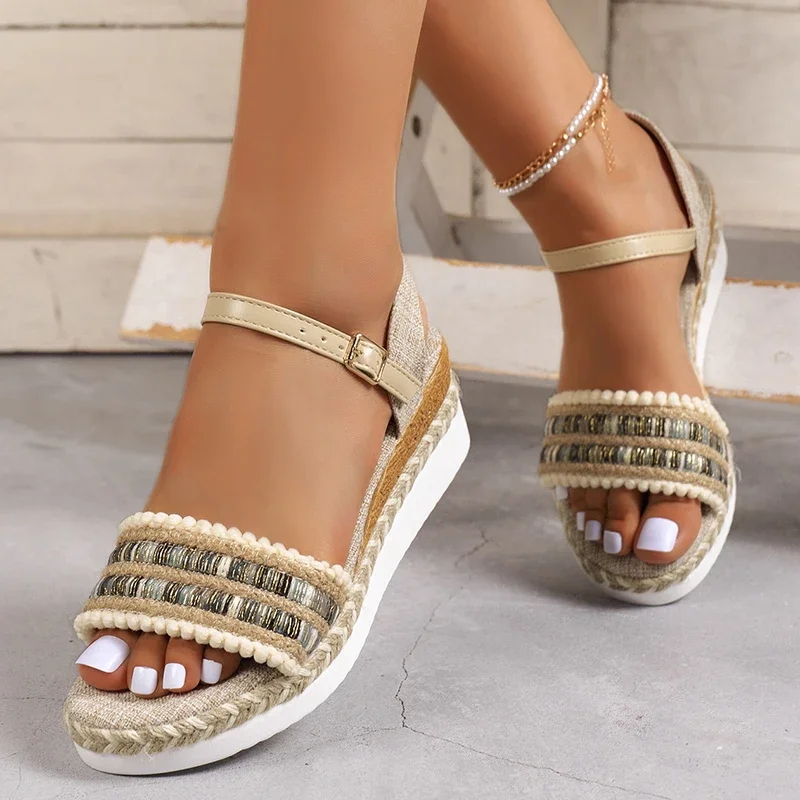 Sandalias romanas con plataforma antideslizante para Mujer, alpargatas de cuña, ligeras, informales, para caminar, verano, 2023