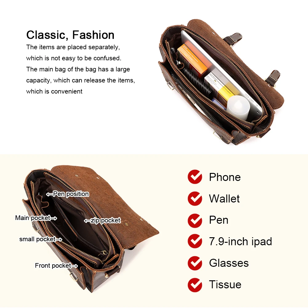 Business Briefcase Bag Men Genuine Leather Handbags Male Leather Travel Briefcases Men High Quality Side Crossbody Messenger Bag