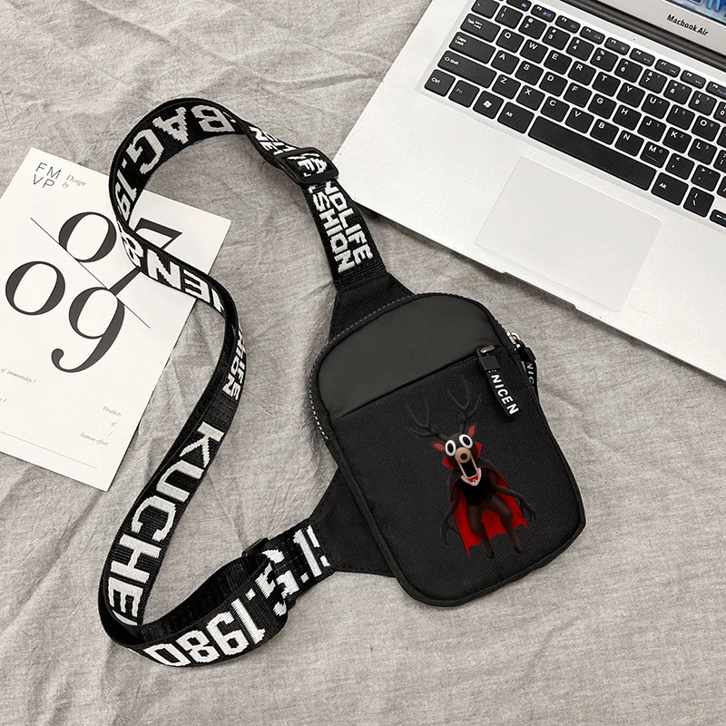 숲속의 99 밤 가방 남성용 여성용 경량 미니 전화 가방 패션 만화 애니메이션 인쇄 가슴 가방 생일 선물