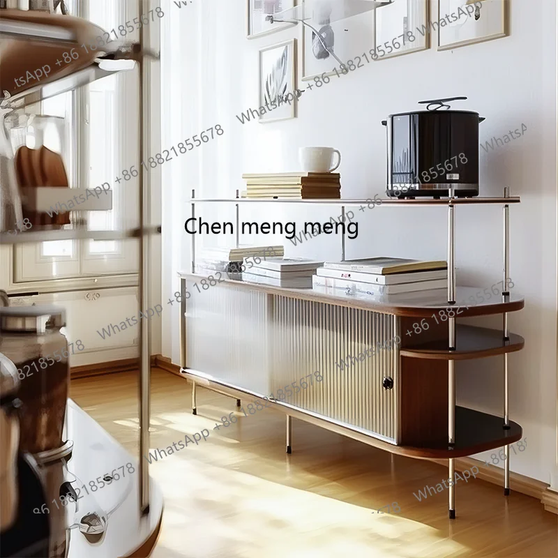 Stainless steel solid wood dining side cabinet modern simple   locker milk tea coffee shop storage cabinet light luxury