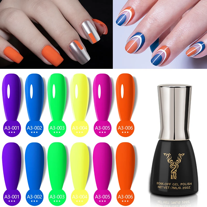 

YOKEFELLOW Summer Neon Gel Nail Polish Set Yellow Blue Orange Semi-permanent Varnish 7ml Glitter 6 Colors Nail Art Salon Gel Kit