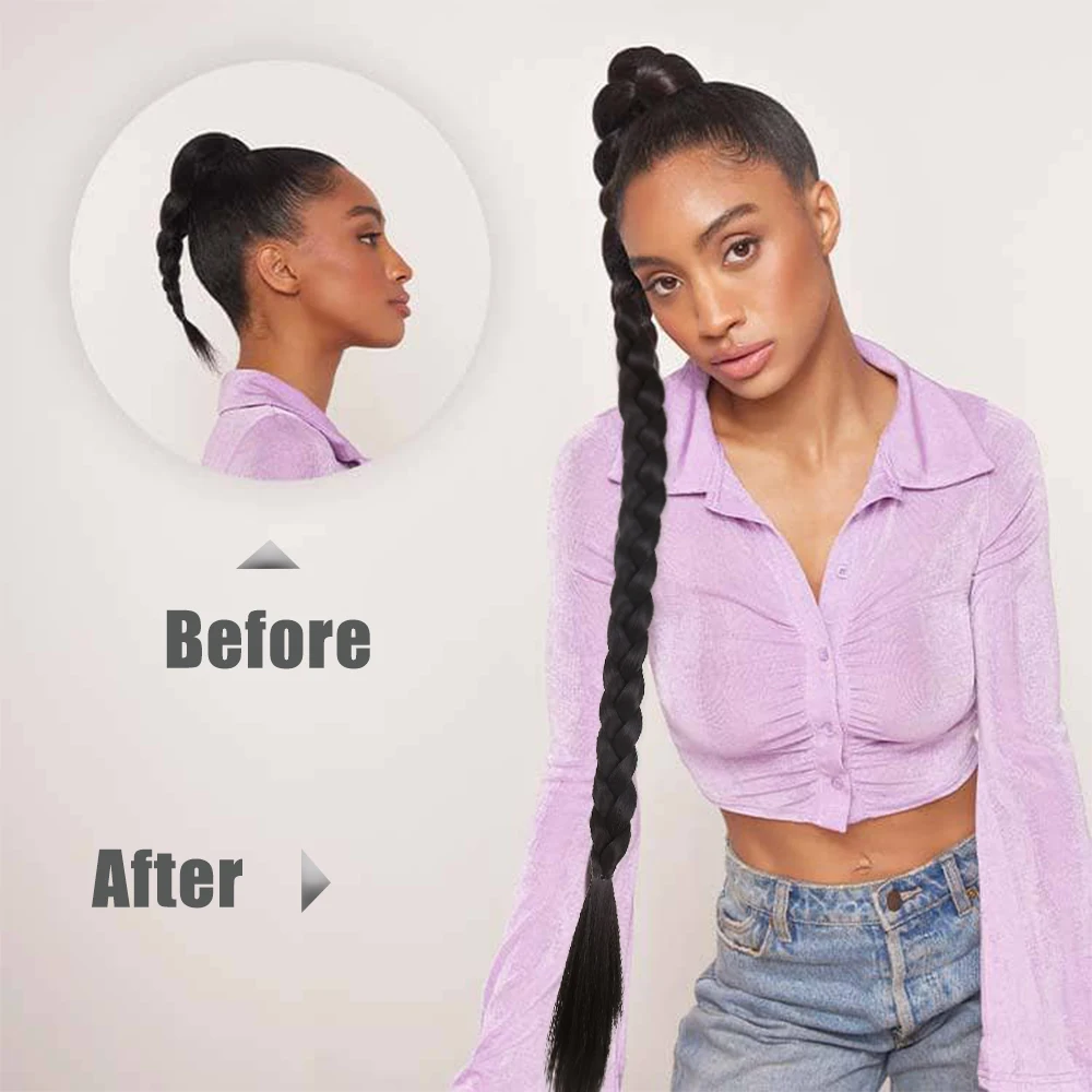 Extensiones de Cabello sintético de cola de caballo trenzada larga para mujer, cola de caballo negra y marrón con cuerda de pelo, fibra de alta