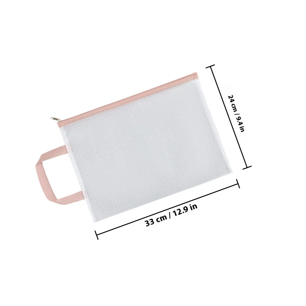 5Pcs Mesh File Bag Transparent Grid Splashproof Handheld Zipper Document Organizer Pouch Large Capacity Zipper Papers Bag