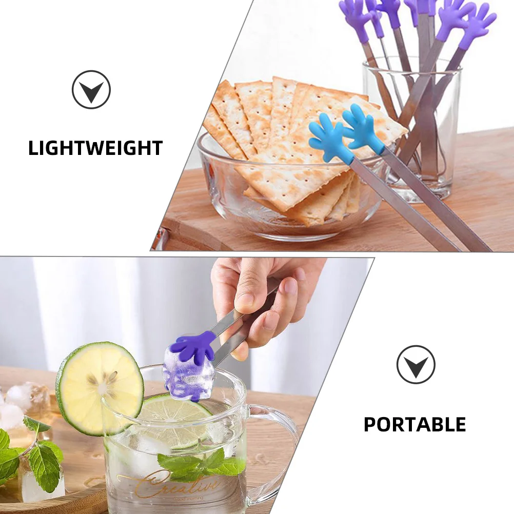 Stainless Steel Ice Cube Tongs Mini Food Tong Tool Silicone Household Sugar Dessert Cookie Serving Portable Camping