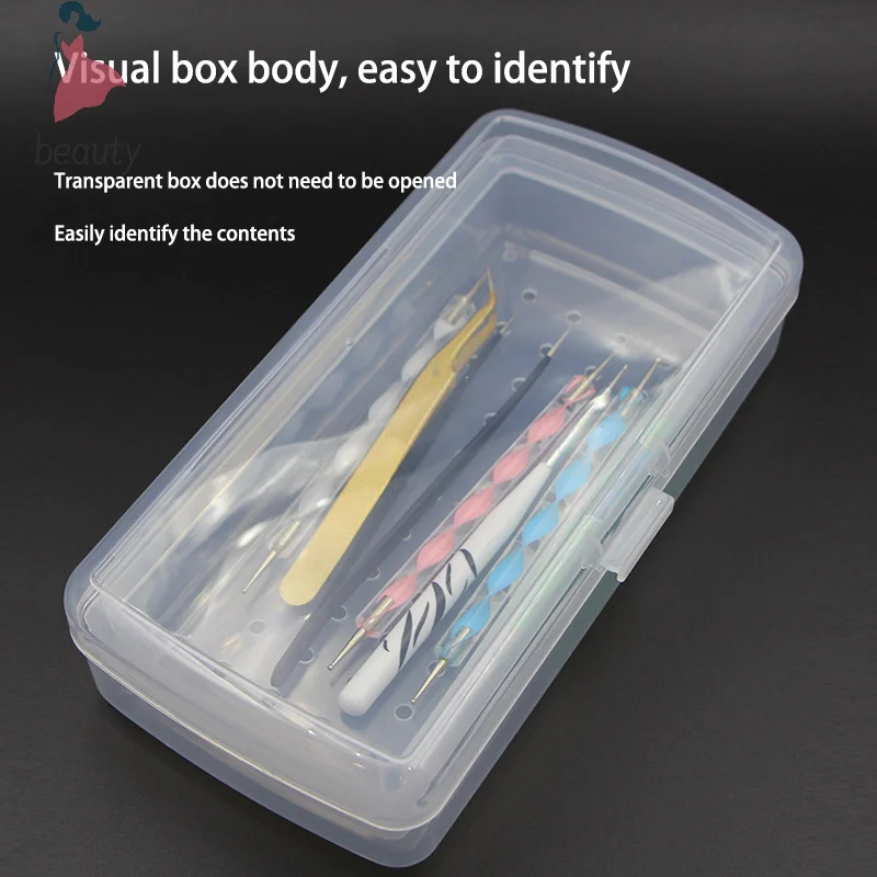 Nail Art Tool Sterilizing Tray Clear Dustproof Organizer Storage Case Disinfection Box For Manicure Tool Tweezers Salon